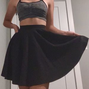 Elastic Waistband Black Skater Skirt (handmade)
